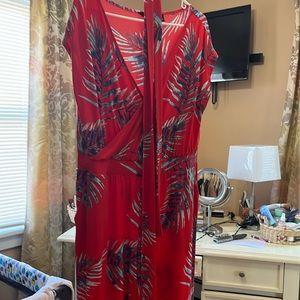 Red jumpsuit sz XLP. Like new worn once. Palm leaf print runs on the large side